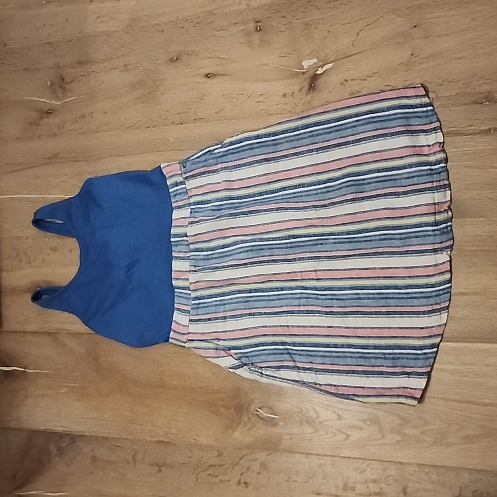 Roxy Girl sun dress blue striped pockets tie back L / 16